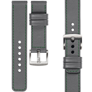 moVear Prestige C1 24mm Uhrenarmband aus Leder | Grau, Grau Nähte [Größen XS-XXL und Schnalle zur Auswahl]