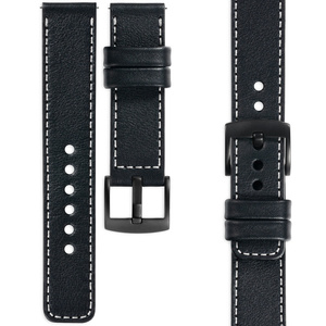 moVear Prestige C1 24mm Uhrenarmband aus Leder | Schwarz, Schwarz Nähte [Größen XS-XXL und Schnalle zur Auswahl]