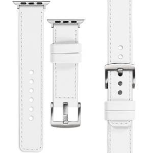 moVear Prestige C1 24mm Weiß Lederarmband für Apple Watch 10 / 9 / 8 / 7 / 6 / 5 / 4 / SE (46/45/44mm) & Ultra (49mm) | Weiß Nähte [Größen XS-XXL und Schnalle zur Auswahl]