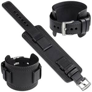 moVear Prestige CW1 18mm Breites Lederarmband mit Polster | Schwarz, Schwarz Nähte [Größen XS-XXL und Schnalle zur Auswahl]