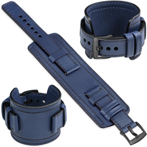 moVear Prestige CW1 20mm Breites Lederarmband mit Polster | Navy blau, Navy blau Nähte [Größen XS-XXL und Schnalle zur Auswahl]