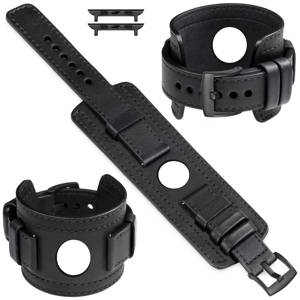 moVear Prestige CW1 22mm Breites Lederarmband mit Polster für Apple Watch 10 / 9 / 8 / 7 / 6 / 5 / 4 / SE (46/45/44mm) & Ultra (49mm) | Schwarz, Schwarz Nähte [Größen XS-XXL und Schnalle zur Auswahl]