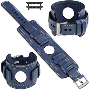 moVear Prestige CW1 24mm Breites Lederarmband mit Polster für Apple Watch 10 / 9 / 8 / 7 / 6 / 5 / 4 / SE (46/45/44mm) & Ultra (49mm) | Navy blau, Navy blau Nähte [Größen XS-XXL und Schnalle zur Auswahl]