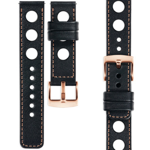 moVear Prestige R1 24mm Uhrenarmband aus Leder | Schwarz, Schwarz Nähte [Größen XS-XXL und Schnalle zur Auswahl]