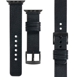 moVear Prestige S1 20mm Lederarmband für Apple Watch 10 / 9 / 8 / 7 / 6 / 5 / 4 / SE (42/41/40mm) Schwarz [Adapter und Schnalle zur Auswahl]