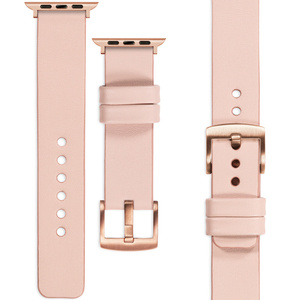 moVear Prestige S1 20mm Lederarmband für Apple Watch 10 / 9 / 8 / 7 / 6 / 5 / 4 / SE (46/45/44mm) & Ultra (49mm) Fleisch rosa [Adapter und Schnalle zur Auswahl]