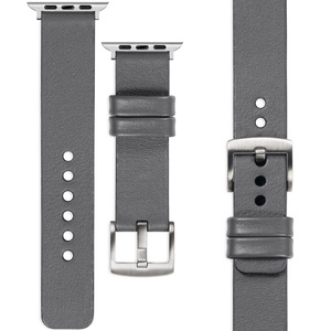 moVear Prestige S1 20mm Lederarmband für Apple Watch 10 / 9 / 8 / 7 / 6 / 5 / 4 / SE (46/45/44mm) & Ultra (49mm) Grau [Adapter und Schnalle zur Auswahl]