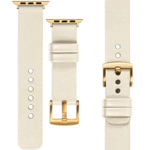 moVear Prestige S1 22mm Lederarmband für Apple Watch 10 / 9 / 8 / 7 / 6 / 5 / 4 / SE (42/41/40mm) Beige [Adapter und Schnalle zur Auswahl]