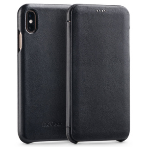 moVear flipSide S Ledertasche für Apple iPhone Xs MAX (6.5") | Glatte Leder, Handy Hülle book type (Schwarz)