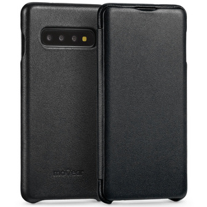 moVear flipSide S Ledertasche für Samsung Galaxy S10 (6.1") | Glatte Leder, Handy Hülle book type (Schwarz)