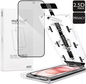 moVear mBOX GLASS mSHIELD 2.5D MAX privacy für Apple iPhone 16 / 15 (6,1") (Anti-Spionage, mit Applikator)