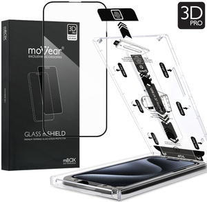 moVear mBOX GLASS mSHIELD 3D PRO für Apple iPhone 15 Pro Max (6.7") (einfache Installation)