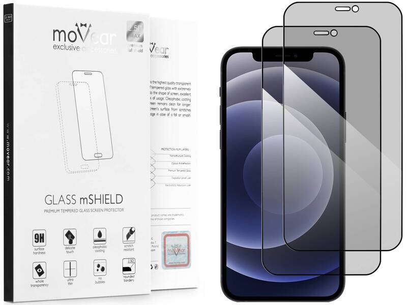 2 Stk. | moVear GLASS mSHIELD 2.5D MAX privacy für Apple iPhone 12 Pro / 12 (6.1") | (Privatisierung, Handyhülle freundlich)