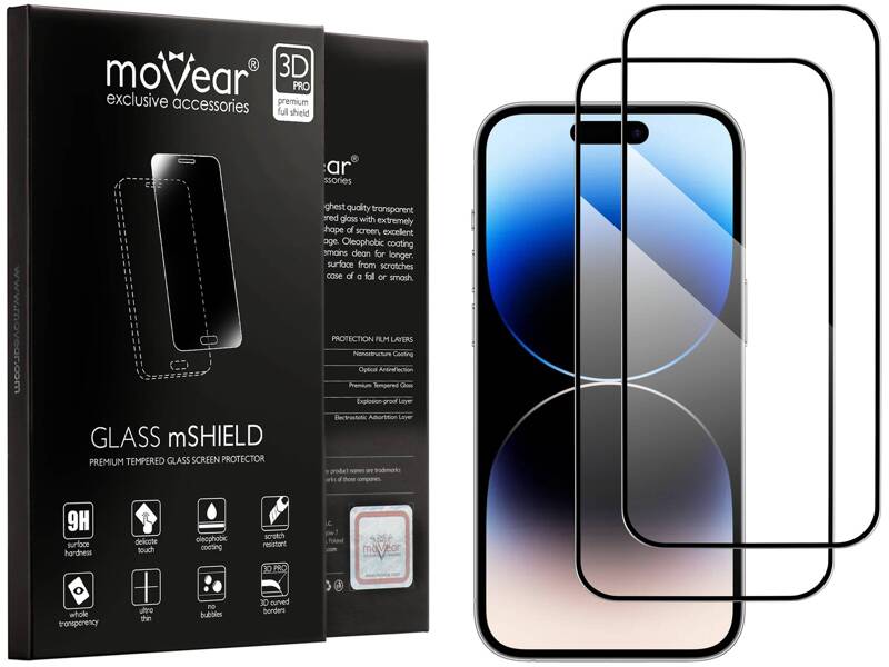 2 Stk. | moVear GLASS mSHIELD 3D PRO-E für Apple iPhone 14 Pro Max (6.7") (Handyhülle freundlich)