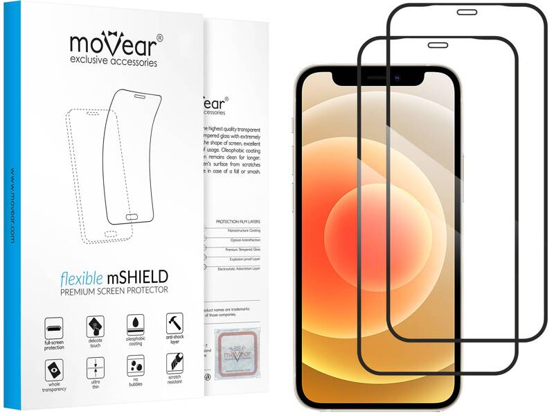 2 Stk. | moVear flexible mSHIELD 2D für Apple iPhone 12 Mini (5.4"). Gepanzertes Hybridglas.