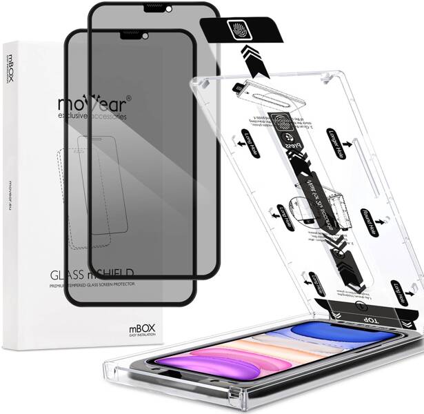 2 Stk. | moVear mBOX GLASS mSHIELD 2.5D MAX privacy für Apple iPhone 11 / Xr (6.1") (Anti-Spionage, mit Applikator)