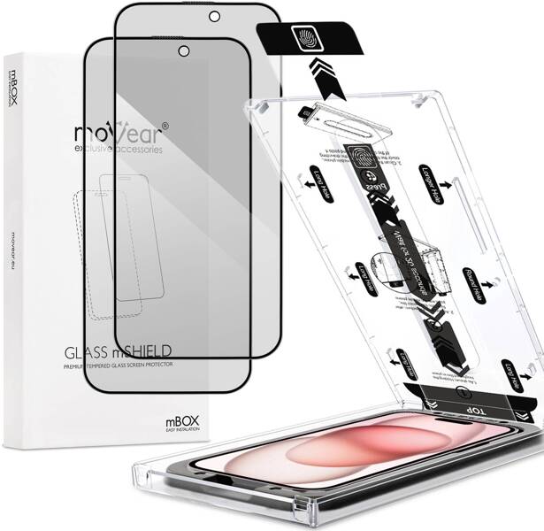 2 Stk. | moVear mBOX GLASS mSHIELD 2.5D MAX privacy für Apple iPhone 16 / 15 (6,1") (Anti-Spionage, mit Applikator)