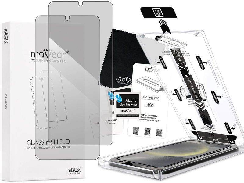 2 Stk. | moVear mBOX GLASS mSHIELD 2.5D privacy für Samsung Galaxy S24 (6.2") (Anti-Spionage, mit Applikator)