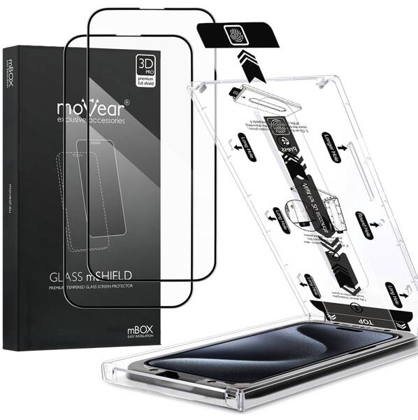 2 Stk. | moVear mBOX GLASS mSHIELD 3D PRO für Apple iPhone 15 Pro Max (6.7") (einfache Installation)