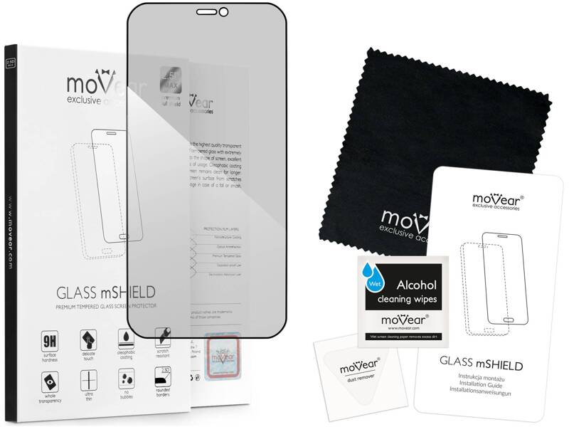 moVear GLASS mSHIELD 2.5D MAX privacy für Apple iPhone 12 Pro Max (6.7") | (Privatisierung, Handyhülle freundlich)