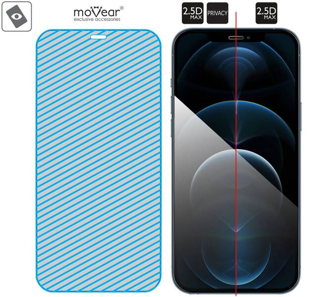 moVear GLASS mSHIELD 2.5D MAX privacy für Apple iPhone 12 Pro Max (6.7") | (Privatisierung, Handyhülle freundlich)