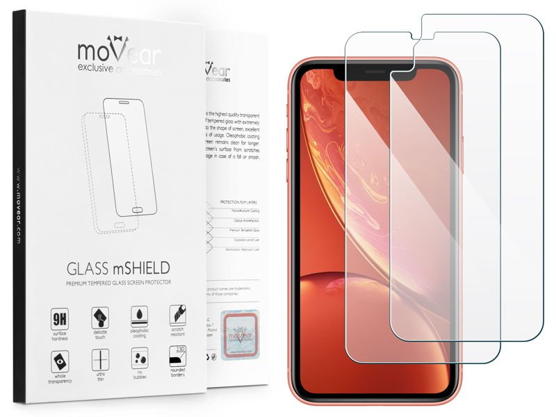 moVear GLASS mSHIELD 2.5D kompatibel mit iPhone Xr | Panzerglas Schutzfolie, Gehärtetes Glas (Vorne + Hinten)