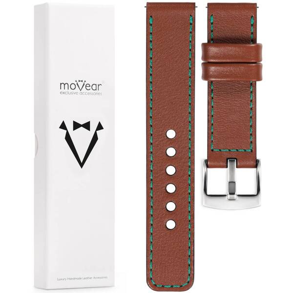 moVear Prestige C1 18mm Uhrenarmband aus Leder | Braun, Braun Nähte [Größen XS-XXL und Schnalle zur Auswahl]