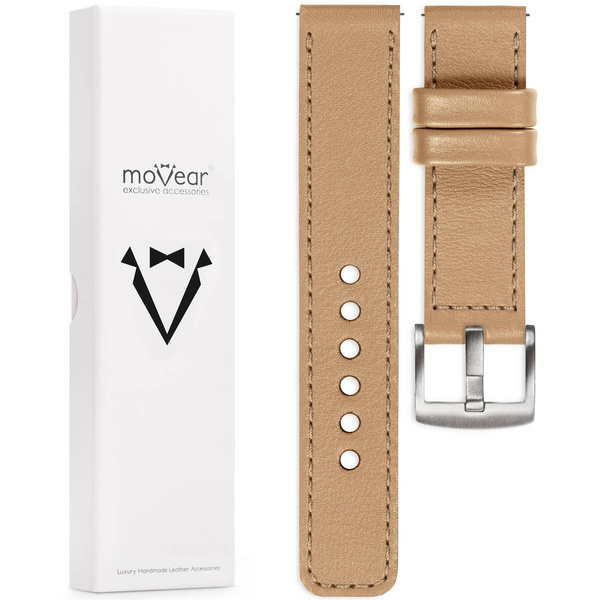 moVear Prestige C1 18mm Uhrenarmband aus Leder | Cappuccino, Cappuccino Nähte [Größen XS-XXL und Schnalle zur Auswahl]