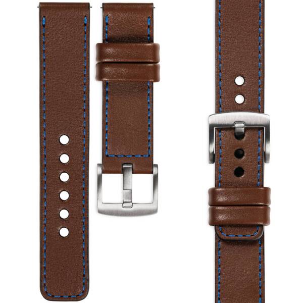 moVear Prestige C1 18mm Uhrenarmband aus Leder | Dunkelbraun, Dunkelbraun Nähte [Größen XS-XXL und Schnalle zur Auswahl]