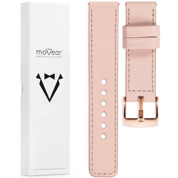 moVear Prestige C1 18mm Uhrenarmband aus Leder | Fleisch rosa, Fleisch rosa Nähte [Größen XS-XXL und Schnalle zur Auswahl]