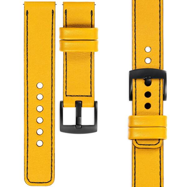 moVear Prestige C1 18mm Uhrenarmband aus Leder | Gelb, Gelb Nähte [Größen XS-XXL und Schnalle zur Auswahl]