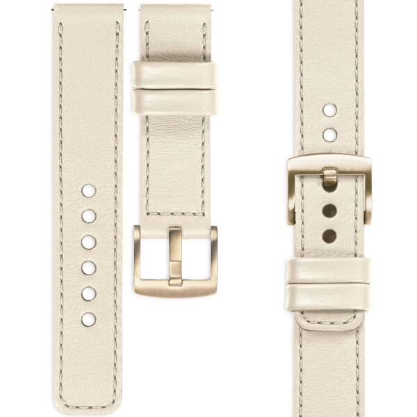 moVear Prestige C1 20mm Beige Lederarmband für Samsung Galaxy Watch 7 / 6 / 5 / 4 / 3 & Pro / FE / Classic / Active | Beige Nähte [Größen XS-XXL und Schnalle zur Auswahl]