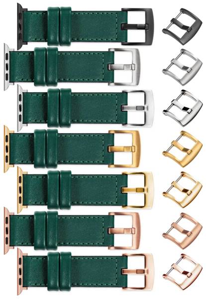 moVear Prestige C1 20mm Flaschengrün Lederarmband für Apple Watch 10 / 9 / 8 / 7 / 6 / 5 / 4 / SE (42/41/40mm) | Flaschengrün Nähte [Größen XS-XXL und Schnalle zur Auswahl]