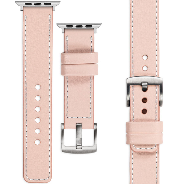 moVear Prestige C1 20mm Fleisch rosa Lederarmband für Apple Watch 10 / 9 / 8 / 7 / 6 / 5 / 4 / SE (46/45/44mm) & Ultra (49mm) | Fleisch rosa Nähte [Größen XS-XXL und Schnalle zur Auswahl]