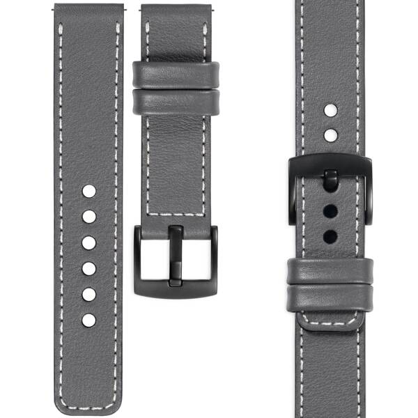 moVear Prestige C1 20mm Grau Lederarmband für Samsung Galaxy Watch 7 / 6 / 5 / 4 / 3 & Pro / FE / Classic / Active | Grau Nähte [Größen XS-XXL und Schnalle zur Auswahl]