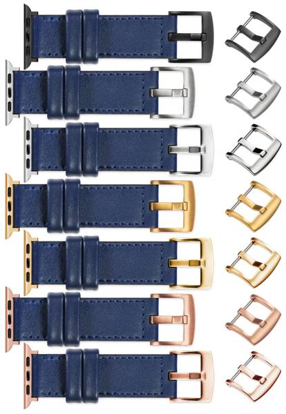 moVear Prestige C1 20mm Navy blau Lederarmband für Apple Watch 10 / 9 / 8 / 7 / 6 / 5 / 4 / SE (46/45/44mm) & Ultra (49mm) | Navy blau Nähte [Größen XS-XXL und Schnalle zur Auswahl]