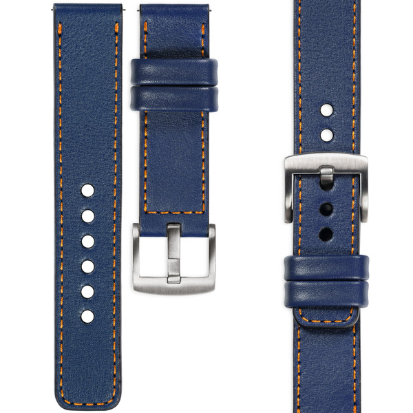 moVear Prestige C1 20mm Navy blau Lederarmband für Samsung Galaxy Watch 6 / 5 / 4 / 3 & Pro / Classic / Active | Navy blau Nähte [Größen XS-XXL und Schnalle zur Auswahl]