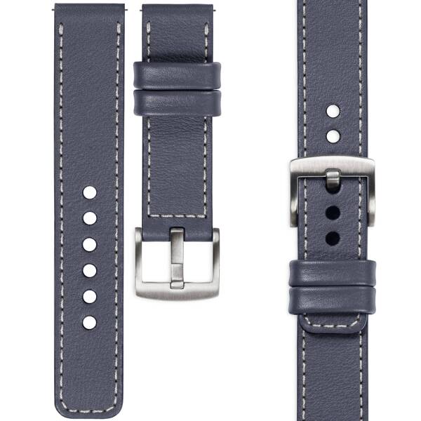 moVear Prestige C1 20mm Stahlgrau Lederarmband für Samsung Galaxy Watch 7 / 6 / 5 / 4 / 3 & Pro / FE / Classic / Active | Stahlgrau Nähte [Größen XS-XXL und Schnalle zur Auswahl]