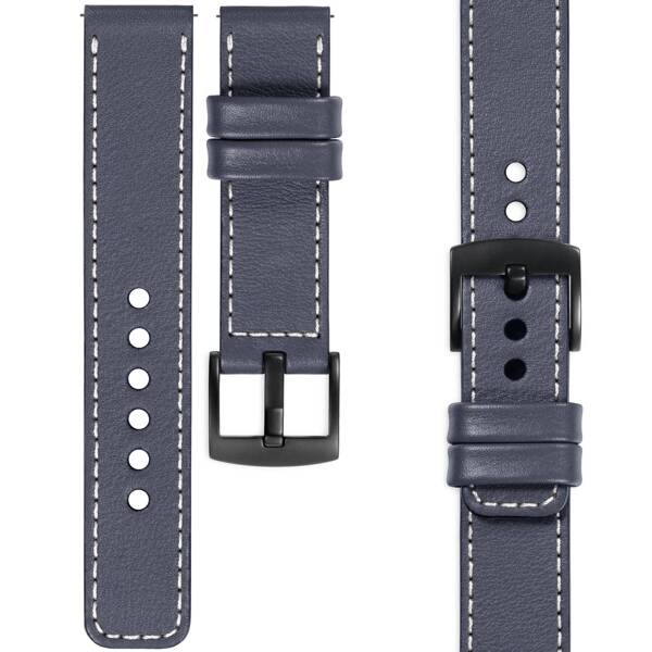 moVear Prestige C1 20mm Stahlgrau Lederarmband für Samsung Galaxy Watch 7 / 6 / 5 / 4 / 3 & Pro / FE / Classic / Active | Stahlgrau Nähte [Größen XS-XXL und Schnalle zur Auswahl]