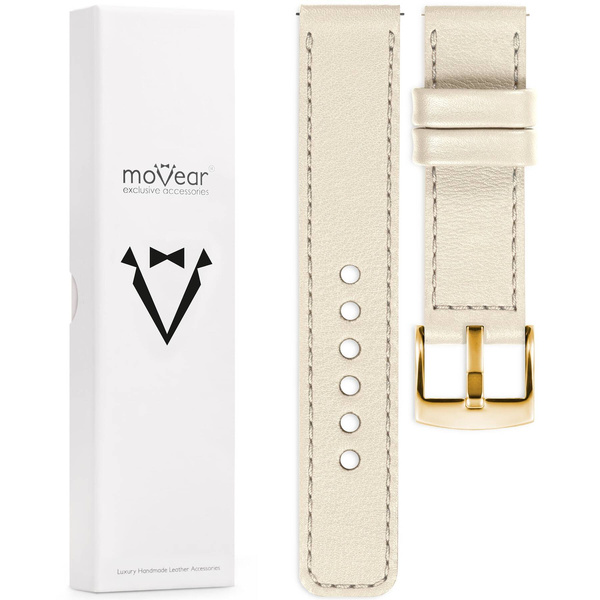 moVear Prestige C1 20mm Uhrenarmband aus Leder | Beige, Beige Nähte [Größen XS-XXL und Schnalle zur Auswahl]