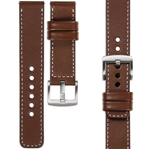 moVear Prestige C1 20mm Uhrenarmband aus Leder | Dunkelbraun, Dunkelbraun Nähte [Größen XS-XXL und Schnalle zur Auswahl]