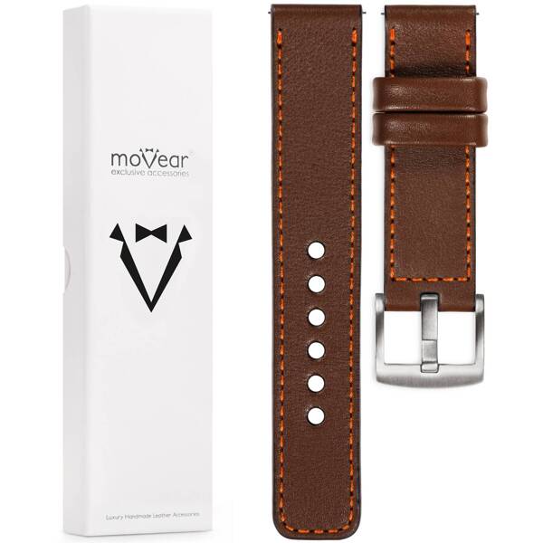 moVear Prestige C1 20mm Uhrenarmband aus Leder | Dunkelbraun, Dunkelbraun Nähte [Größen XS-XXL und Schnalle zur Auswahl]