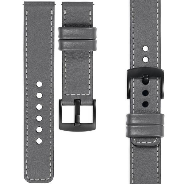 moVear Prestige C1 20mm Uhrenarmband aus Leder | Grau, Grau Nähte [Größen XS-XXL und Schnalle zur Auswahl]