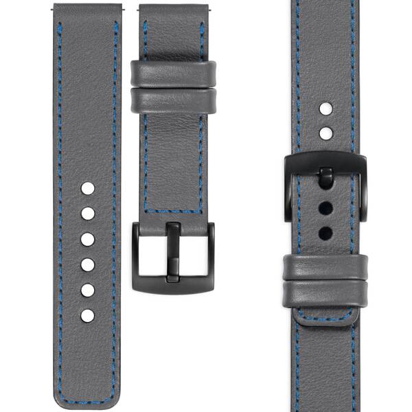 moVear Prestige C1 20mm Uhrenarmband aus Leder | Grau, Grau Nähte [Größen XS-XXL und Schnalle zur Auswahl]