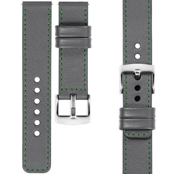 moVear Prestige C1 20mm Uhrenarmband aus Leder | Grau, Grau Nähte [Größen XS-XXL und Schnalle zur Auswahl]