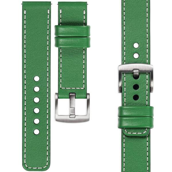 moVear Prestige C1 20mm Uhrenarmband aus Leder | Grün, Grün Nähte [Größen XS-XXL und Schnalle zur Auswahl]