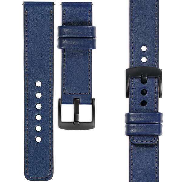 moVear Prestige C1 20mm Uhrenarmband aus Leder | Navy blau, Navy blau Nähte [Größen XS-XXL und Schnalle zur Auswahl]