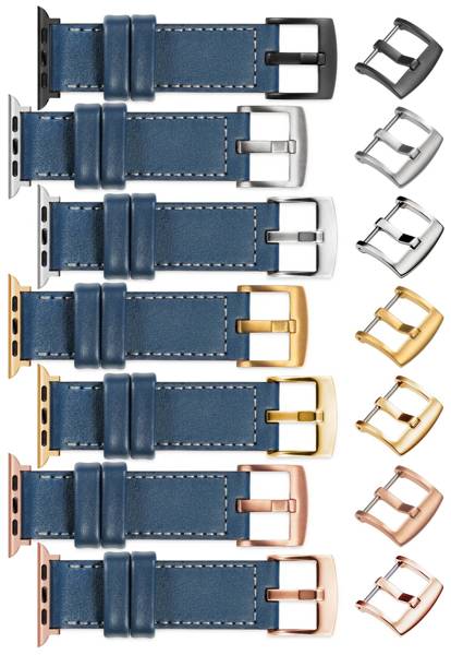 moVear Prestige C1 22mm Blaue Jeans Lederarmband für Apple Watch 10 / 9 / 8 / 7 / 6 / 5 / 4 / SE (46/45/44mm) & Ultra (49mm) | Blaue Jeans Nähte [Größen XS-XXL und Schnalle zur Auswahl]