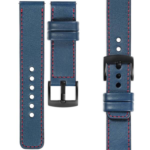 moVear Prestige C1 22mm Blaue Jeans Lederarmband für Samsung Galaxy Watch 3 (45mm) / Watch (46mm) / Gear S3 | Blaue Jeans Nähte [Größen XS-XXL und Schnalle zur Auswahl]