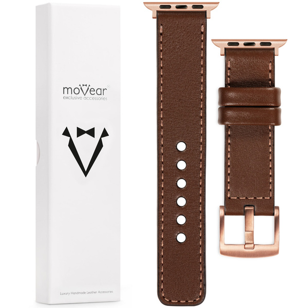 moVear Prestige C1 22mm Dunkelbraun Lederarmband für Apple Watch 10 / 9 / 8 / 7 / 6 / 5 / 4 / SE (46/45/44mm) & Ultra (49mm) | Dunkelbraun Nähte [Größen XS-XXL und Schnalle zur Auswahl]